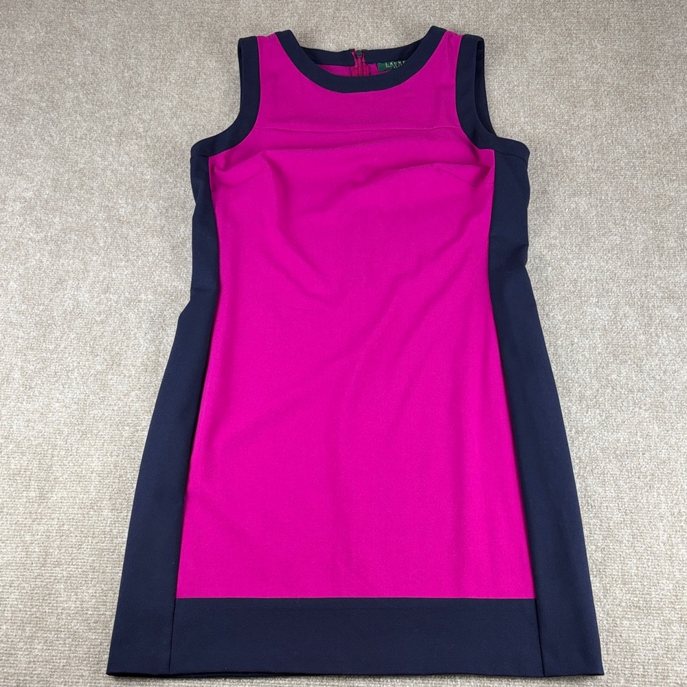 Lauren Ralph Lauren Colorblock Magenta Navy‎ Office/Cocktail Sheath Dress Size 8